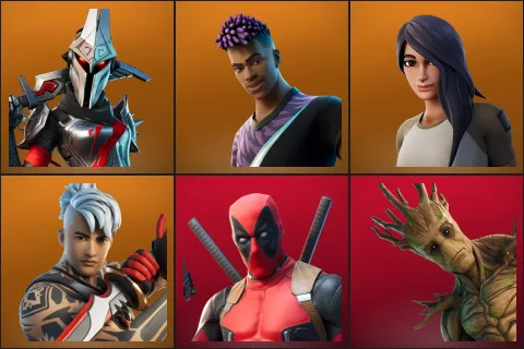 Eternal Knight, Fade, Gear Specialist Maya, Ronin, Deadpool, Groot