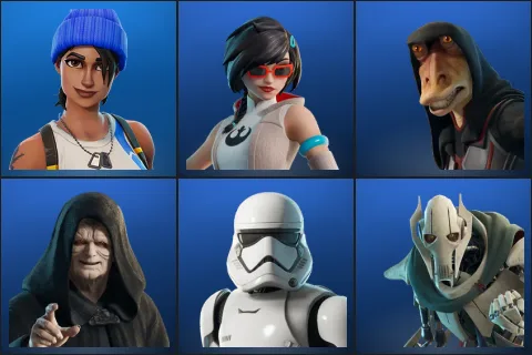 Blue Team Leader, Apprentice Evie, Darth Jar Jar, Emperor Palpatine, First Order Stormtrooper, General Grievous