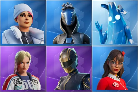 Blizzard Bomber, Sultura, Polar Peely, Dueling Dragons Jackie, Hairpin, Krisabelle