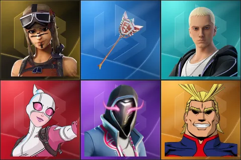 Renegade Raider, The Axe of Champions 2.0, Slim Shady, Gwenpool, Xander, All Might