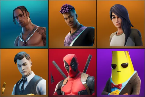 Travis Scott, Fade, Gear Specialist Maya, Midas, Deadpool, Agent Peely