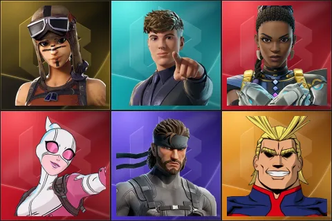 Renegade Raider, Clix, Shuri, Gwenpool, Solid Snake, All Might