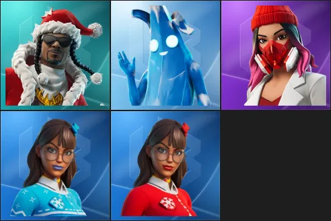 Santa Dogg, Polar Peely, Yulejacket, Blizzabelle, Krisabelle