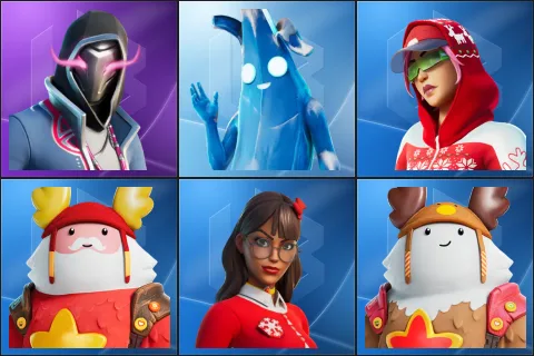 Xander, Polar Peely, Arctic Adeline, Guff Gringle, Krisabelle, Sled Ready Guff