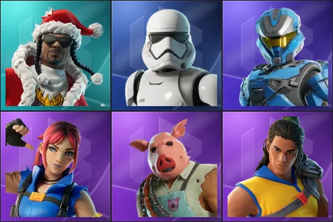 Santa Dogg, First Order Stormtrooper, UNSC Spartan, Explorer Emilie, Pig the Butcher, Trailblazer Tai