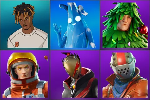 Slayer Juice WRLD, Polar Peely, Lt. Evergreen, Mission Specialist, Red Strike, Rust Lord