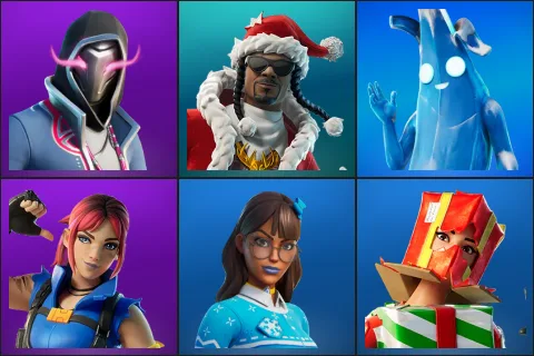 Xander, Santa Dogg, Polar Peely, Explorer Emilie, Blizzabelle, Holiday Boxy
