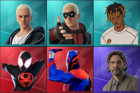 Slim Shady, Rap Boy, Slayer Juice WRLD, Spider-Man (Miles Morales), Spider-Man 2099, Alan Wake