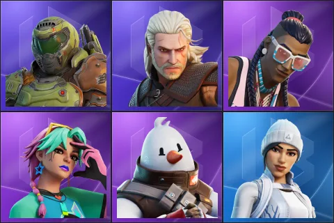 Doom Slayer, Geralt of Rivia, Massai, Selene, Snowmando, Frost Squad