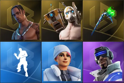 Travis Scott, Psycho Bandit, Merry Mint Axe, Laugh It Up, Blizzard Bomber, Blue Striker