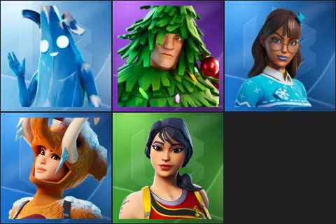 Polar Peely, Lt. Evergreen, Blizzabelle, Wooly Warrior, Scarlet Defender