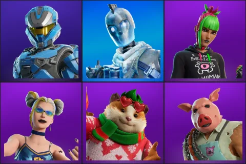 UNSC Spartan, Glacial Dummy, Bug Punk Sunny, Champion Surf Witch, Cheeks, Pig the Butcher