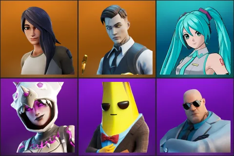 Gear Specialist Maya, Midas, Hatsune Miku, Dark Tricera Ops, Agent Peely, Brutus