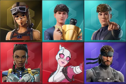 Renegade Raider, Bugha, Clix, Shuri, Gwenpool, Solid Snake