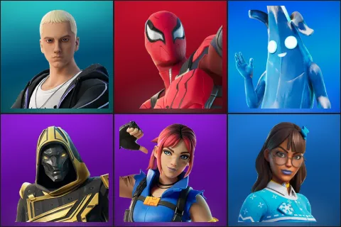 Slim Shady, Spider-Man Zero, Polar Peely, Blitz Knight, Explorer Emilie, Blizzabelle
