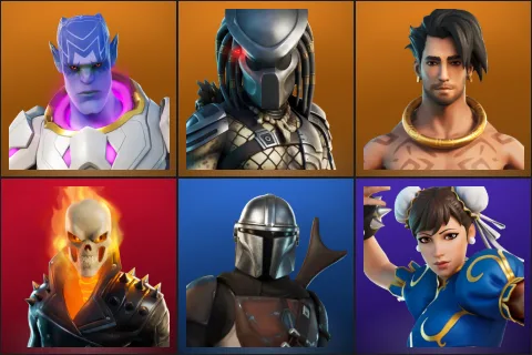 Kymera, Predator, Raz, Ghost Rider, Mandalorian, Chun-Li