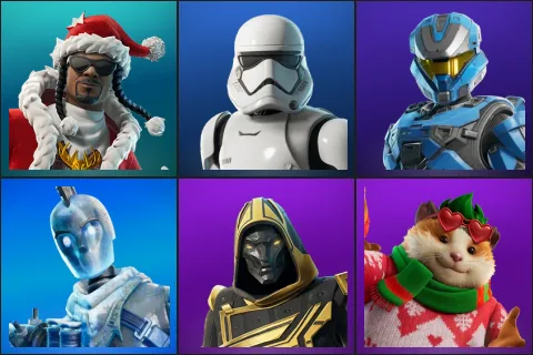 Santa Dogg, First Order Stormtrooper, UNSC Spartan, Glacial Dummy, Blitz Knight, Cheeks