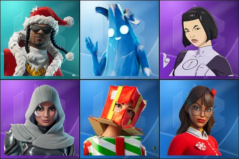 Santa Dogg, Polar Peely, Dupli-Kate, Vanguard Zadie, Holiday Boxy, Krisabelle