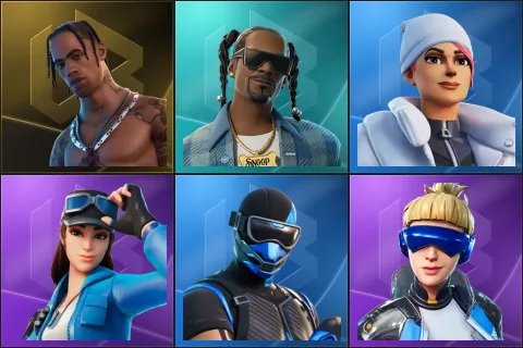 Travis Scott, Snoop Dogg, Blizzard Bomber, Cloud Striker, Fixer, Neo Versa