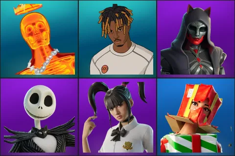 Inferno Skeleton Balvin, Slayer Juice WRLD, Felina, Jack Skellington, Yuki Yubari, Holiday Boxy
