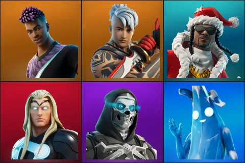 Fade, Ronin, Santa Dogg, Thor, Skull Commander, Polar Peely
