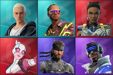 Slim Shady, Lewis Hamilton, Shuri, Gwenpool, Solid Snake, Blue Striker