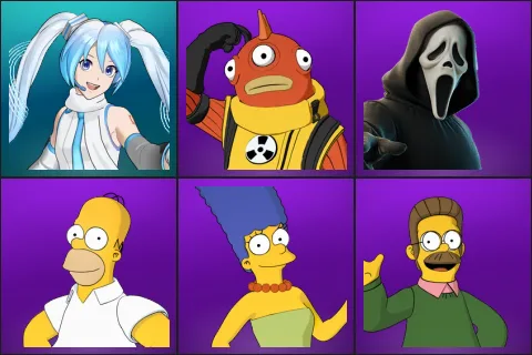 Snow Miku, Blinky Fishstick, Ghost Face, Homer Simpson, Marge Simpson, Ned Flanders