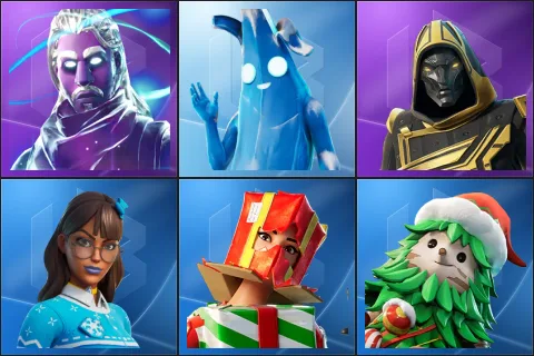 Galaxy, Polar Peely, Blitz Knight, Blizzabelle, Holiday Boxy, Winterfest Bushranger