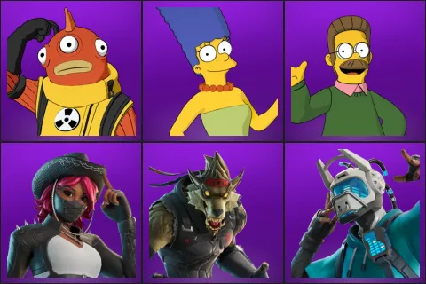Blinky Fishstick, Marge Simpson, Ned Flanders, Omen Hunter Calamity, War Wolf Dire, Yon Dar 3000