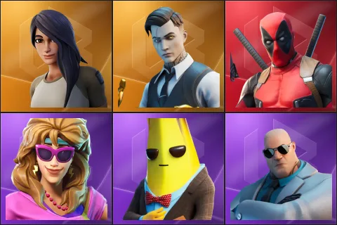 Gear Specialist Maya, Midas, Deadpool, Aerobic Assassin, Agent Peely, Brutus
