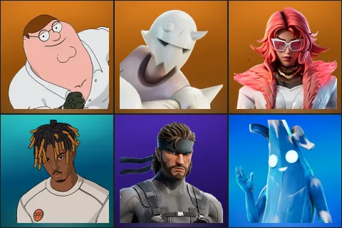 Peter Griffin, Snap, Valeria, Slayer Juice WRLD, Solid Snake, Polar Peely