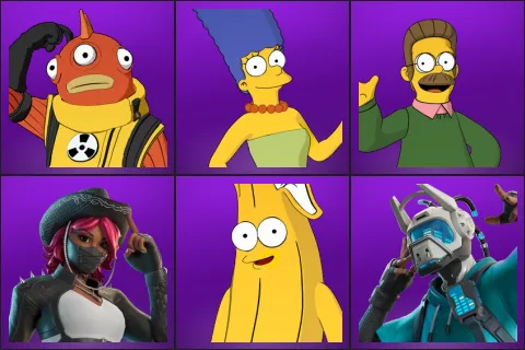 Blinky Fishstick, Marge Simpson, Ned Flanders, Omen Hunter Calamity, Springfielder Peely, Yon Dar 3000