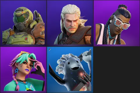 Doom Slayer, Geralt of Rivia, Massai, Selene, Lumi Jellie