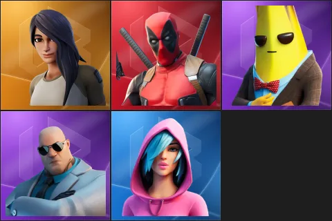Gear Specialist Maya, Deadpool, Agent Peely, Brutus, Iris