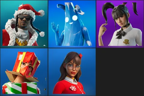 Santa Dogg, Polar Peely, Yuki Yubari, Holiday Boxy, Krisabelle