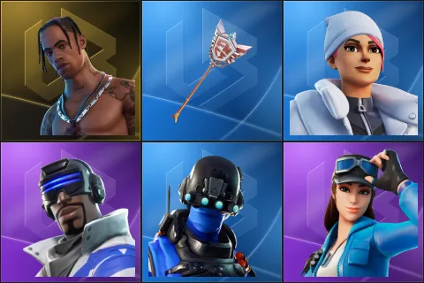 Travis Scott, The Axe of Champions 2.0, Blizzard Bomber, Blue Striker, Carbon Commando, Cloud Striker