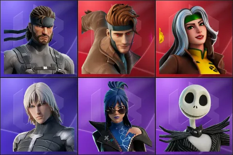 Solid Snake, Gambit, Rogue, Raiden, Hope, Jack Skellington