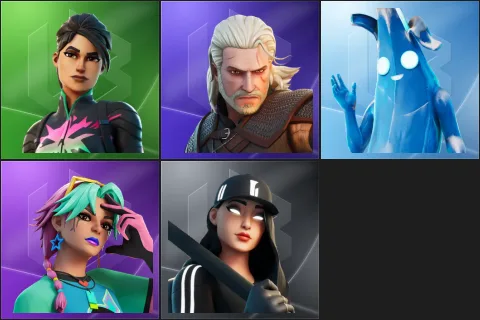 Trinity Trooper, Geralt of Rivia, Polar Peely, Selene, Ruby Shadows