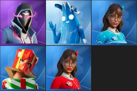 Xander, Polar Peely, Blizzabelle, Holiday Boxy, Krisabelle