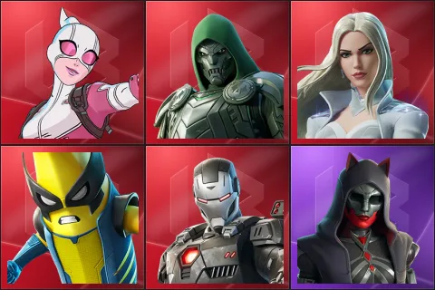 Gwenpool, Doom, Emma Frost, Peelverine, War Machine, Felina