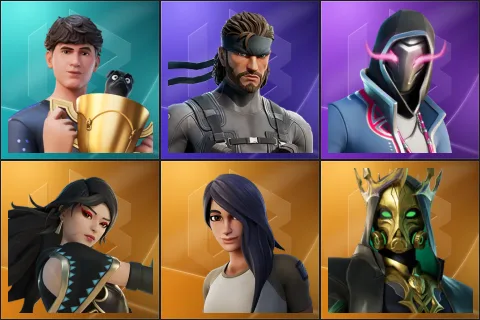 Bugha, Solid Snake, Xander, Era, Gear Specialist Maya, Hades