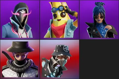 Xander, Adventure Peely, Hope, Silas Hesk, Skull Scout