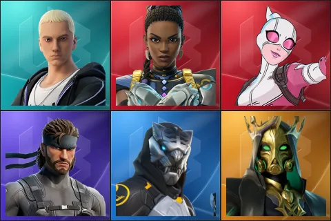 Slim Shady, Shuri, Gwenpool, Solid Snake, Huntmaster Saber, Hades