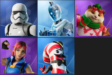 First Order Stormtrooper, Glacial Dummy, Cheeks, Explorer Emilie, Mr. Dappermint