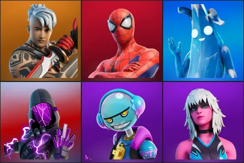 Ronin, Spider-Man, Polar Peely, Cube Assassin, Gumbo, Harlowe