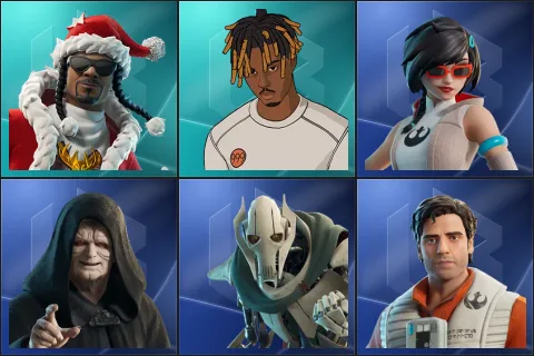 Santa Dogg, Slayer Juice WRLD, Apprentice Evie, Emperor Palpatine, General Grievous, Poe Dameron