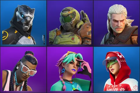 Huntmaster Saber, Doom Slayer, Geralt of Rivia, Massai, Selene, Arctic Adeline