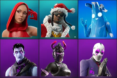 Mother of Thorns Doja, Santa Dogg, Polar Peely, Dark Jonesy, Dark Red Knight, Dark Wild Card