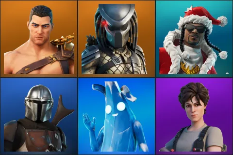 Menace, Predator, Santa Dogg, Mandalorian, Polar Peely, Ellen Ripley