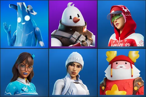 Polar Peely, Snowmando, Arctic Adeline, Blizzabelle, Frost Squad, Guff Gringle